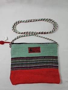 Handgewebte Nepal 100 % Baumwolle Multicolor Umhängetasche rot Salbei Streifen 7,5x6,5" - Bild 1 von 6