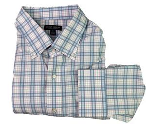 Camicia uomo Peter Millar abbottonata XL rosa blu quadri corona artigianale manica lunga - Foto 1 di 14