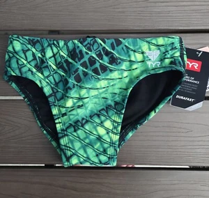 TYR DuraFast Elite Plexus Allover Green Racer Boys Swim Brief- Size 24 New - Picture 1 of 3