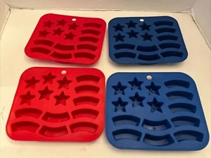 Set of 4 Stars & Stripes American Flag Silicone Mold Ice Cube Tray Chocolate - Picture 1 of 5