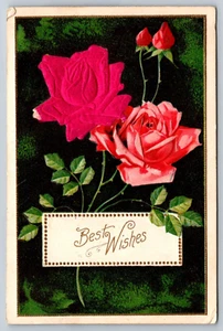 Greetings Postcard Applique Fabric Rose Embossed Best Wishes 1908 Posted - Picture 1 of 2