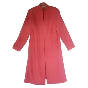 Escada Long Coat Feminine Lined Wool Hook Closure Luxury Coral Red Size 44 - Picture 1 of 10
