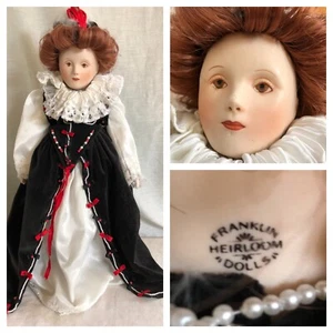 Bambola porcellana Queen Elizabeth 1 England Franklin Heirloom 1982 + supporto Kaiser - Foto 1 di 12