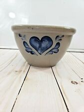 VINTAGE 1996 ROWE POTTERY  STONEWARE HEART BOWL BLUE AND GREY USA