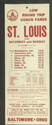 Винтаж 1941 Балтимор и Огайо RR Broadside RT в Сент-Луис Суббота и Воскресенье  - Изображение 1 из 2
