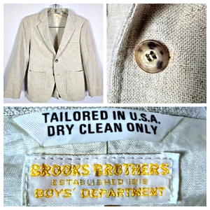 Vtg Brooks Brothers Linen Silk Blend Boys Blazer Textured Ivory 3/2 Roll, 14 USA - Picture 1 of 7