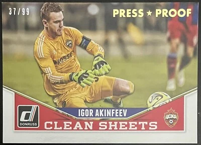 2015-16 Panini Donruss Clean Sheets Igor Akinfeev #4 Press Proof Gold 37 /99 - Image 1 of 2