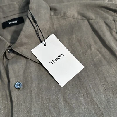 NEW Theory Men's Size XL 100% Linen Wasabi Precise Linen Long Sleeve Shirt - Image 1 of 4