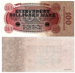Reichsbanknote, 100 Billionen Mark, 1923, Reproduktion - Bild 1 von 1