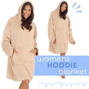 Giant Ladies Womens Plain Beige Toffee Oversized Hoodie Wearable Hooded Blanket - Picture 1 of 8