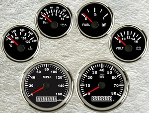 6 Gauge Set Car GPS 160mph Speedometer Tacho Fuel Temp Volt Oil Pressure Red LED - Picture 1 of 7