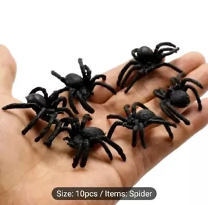 New Small Black Spiders 10 pack realistic plastic Halloween Prop Prank - Picture 1 of 5