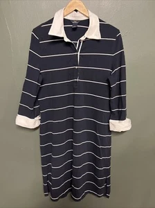 Brooks Brothers "346" Navy Blue & White Stripe Cotton Polo Shirt Dress XL Womens - Picture 1 of 4