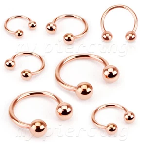 PAIR Rose Gold IP Steel Horseshoe Circular Barbell Ear Labret Septum 18G 16G 14G - Picture 1 of 2
