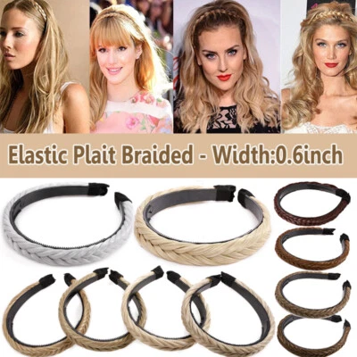 Faixa de cabeça feminina trançada sintética trançada trançada acessórios de cabelo elástico EUA - Imagem 1 de 4