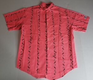 Vtg Maui & Sons Mens Size Small S Button Down Sharks Black/Neon Pink Surfer