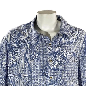 Camisa Hawaiana Van Heusen 2XL Floral Hojas Frondas Tribal Azul Blanco - Imagen 1 de 6