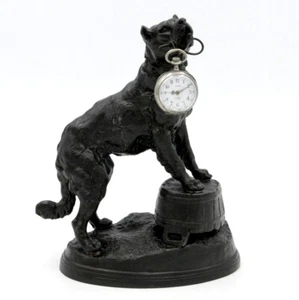 Art Nouveau Sculpture Figural Dog Pocket Watch Holder Signed Charles Valton 19th - Picture 1 of 12