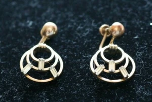 Vintage Ohrringe Schraubverschluss 12K Gold gefüllt konzentrische Ringe Strass TruKay - Bild 1 von 2