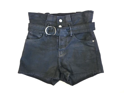 Pantalones Cortos Le Bootie Frame X Imann de tiro alto con cinturón recubiertos negros - Talla 24 Foto 1 de 4