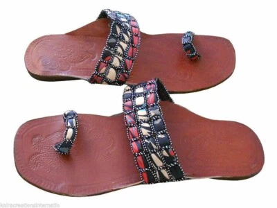 Women Slippers Indian Handmade Traditional Flip-Flops Brown Flats US 6 - Image 1 of 4