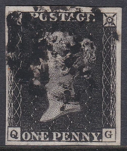 1840 Sg1 Spec AS4h Plate 1b 1d black 4 full margin intense black mx - Bild 1 von 1