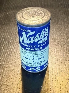 NASH'S PRICKLY HEAT POWDER Blech Shaker alt Vintage antik Nash Nashs mit Inhalt - Bild 1 von 7