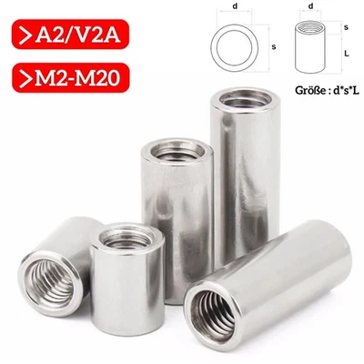 Verbindungsmuffern rund M2 - M20 A2 V2A Edelstahl Langmutter Gewindemuffe mutter - Bild 1 von 4
