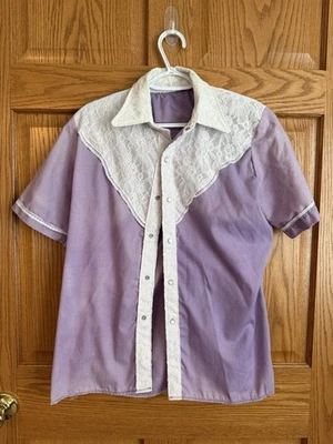 Camisa de baile cuadrada vintage para hombre mediana púrpura acento de encaje country western años 70 Foto 1 de 4