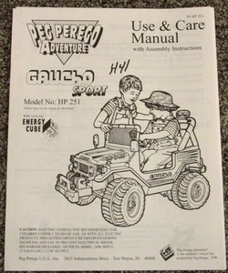 Peg Perego Adventure Gaucho Sport HP251 Use & Care Owners Manual 2/96 - Picture 1 of 1