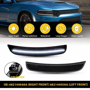 Fit Dodge Charger 2015-2022 Smoke Front White LED Side Marker Lights Signal Lamp - Picture 1 of 14