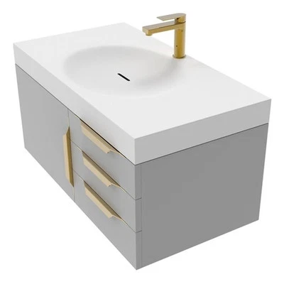 Thames 36" Single Bathroom Gray Vanity Set - With White Top In Gold Handle — 第 1/4 张图片