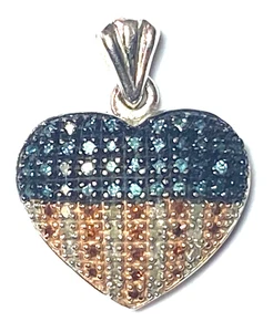 925 Sterling Silber Rot Weiß & Blau Diamant Herz Anhänger 20mm x 16mm - Bild 1 von 3