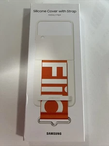 NUEVO OEM Samsung Galaxy Z Flip 4 Funda de Silicona con Correa - Blanco y Naranja - Imagen 1 de 3