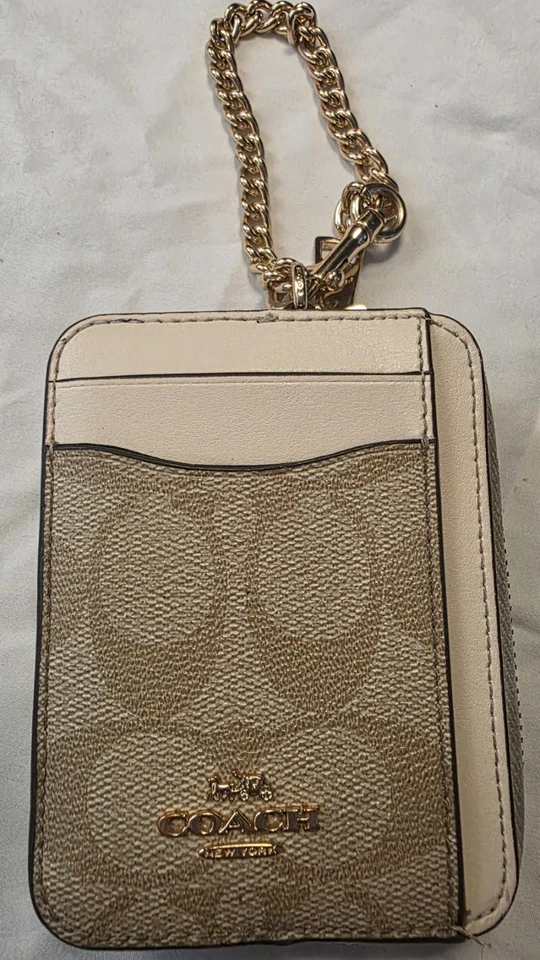 Novo com etiquetas Coach estojo de cartão com zíper em lona assinatura giz areia CW883 - Imagem 1 de 4