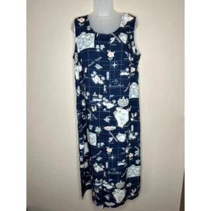 Hilo Hattie Hawaii Map Print Maxikleid Navy Blau Tropical Island Paradise Vintage - Bild 1 von 8
