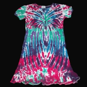 Organic Cotton Tie Dye Girl's Dress Tropical Sunburst 8 Hippie Tye Dyed - Picture 1 of 1
