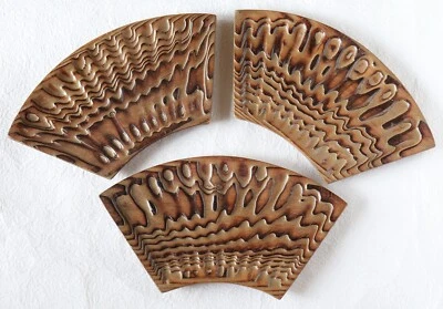 Japanese Wood Plate Fan Shape Wood Grain 3 pieces 18.8cm 7.4" Vintage  - Image 1 of 4