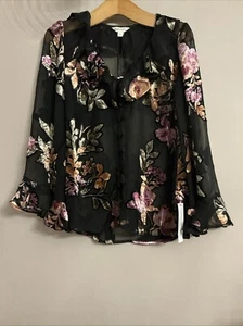 BNWT Monsoon Beautiful Ariella Sheer Black Print Top - Size Small - Picture 1 of 7