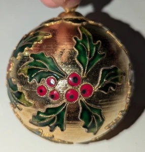 Emaille Cloisonne Stechpalme Beerenkugel Weihnachtsschmuck Blumenbeeren SELTEN RARITÄT EUC - Bild 1 von 7