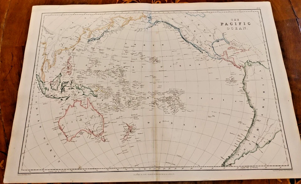 1859 Mapa Color de Mano Blackie Océano Pacífico Australia Nueva Zelanda Islas de las Américas Foto 1 de 1