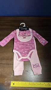 BEBE Baby Girl 4 pc Set, 0-3 months, Bodysuit, Pant, Bib, Headband, NWT - Picture 1 of 2