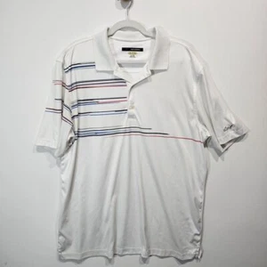 Greg Norman White Multi Color Stripe Play Dry Golf POLO SHIRT XL Red White Blue - Picture 1 of 5