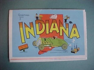 1940s cartoon postcard foldout Indiana map Notre Dame Purdue Indiana U Indy 500- - Picture 1 of 1
