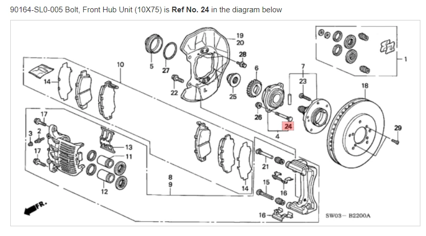 HONDA ACURA GENUINO OEM NSX perno, unidad de buje delantero (10X75) ☆ 90164-SL0-005 ☆ Foto 1 de 1