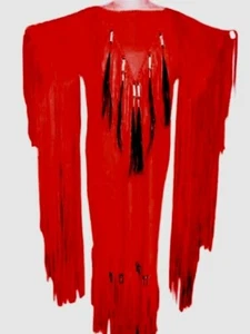Damen Rot Leder Lang Perlen Fransen Brautkleid Powwow Regalia WDR222 - Bild 1 von 3
