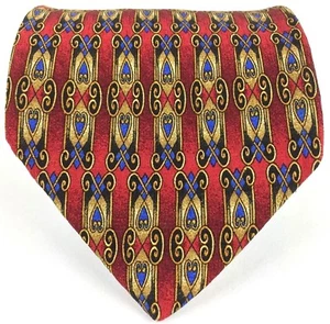 Robert Talbott Studio Men's Silk Tie Geometric Red Gold Royal Blue Blk 57 5/8" L - Picture 1 of 12