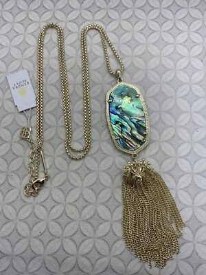Collar colgante largo Kendra Scott Rayne en tono dorado concha de abulón Foto 1 de 4