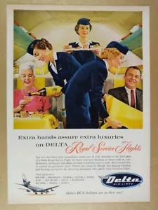 1959 Delta Airlines Royal Service Flights Stewardessen Foto Vintage Druck Anzeige - Bild 1 von 1
