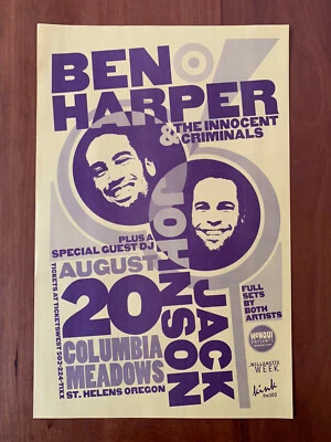 Original 2003 Ben Harper Innocent Criminal Jack Johnson Show Flyer Poster 11X17" - Image 1 of 4